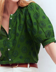 Camille Embroidered Cotton Top-Promenade Green Broderie / Boden On sale