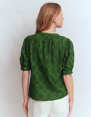 Camille Embroidered Cotton Top-Promenade Green Broderie / Boden On sale