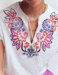 Nina Embroidered Notch T-shirt-White - Multi Embroidery / Boden us