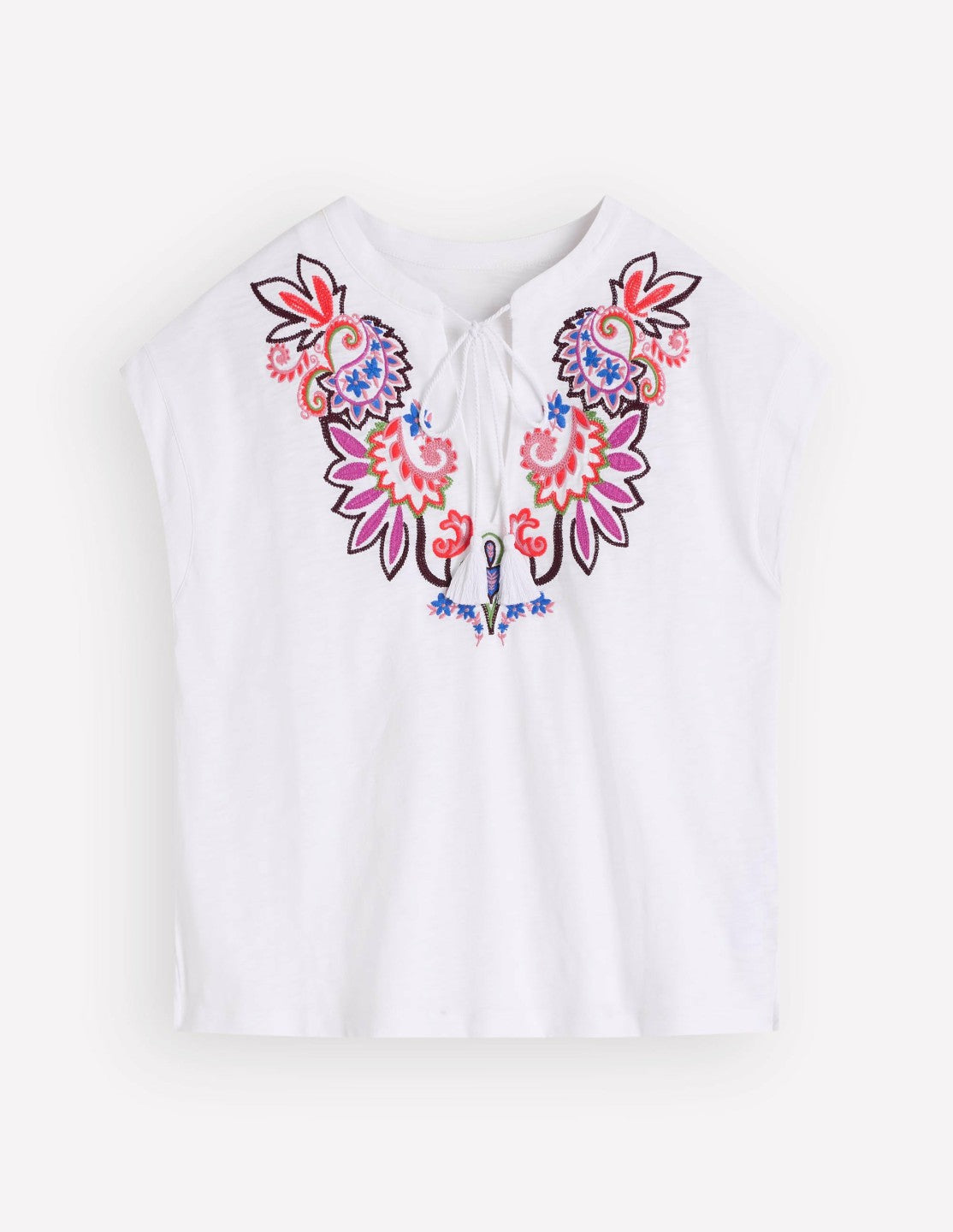 Nina Embroidered Notch T-shirt-White - Multi Embroidery / Boden us
