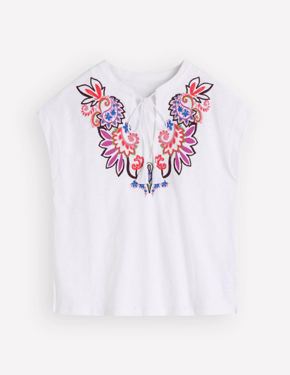 Nina Embroidered Notch T-shirt-White - Multi Embroidery / Boden us