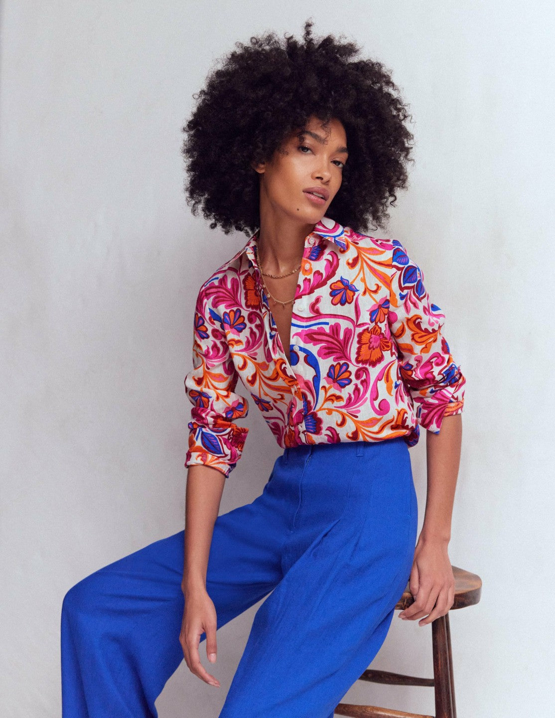 Sienna Linen Shirt-Pink Punch, Flourishing Meadow / Boden Sale