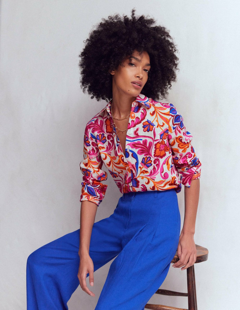 Sienna Linen Shirt-Pink Punch, Flourishing Meadow / Boden Sale