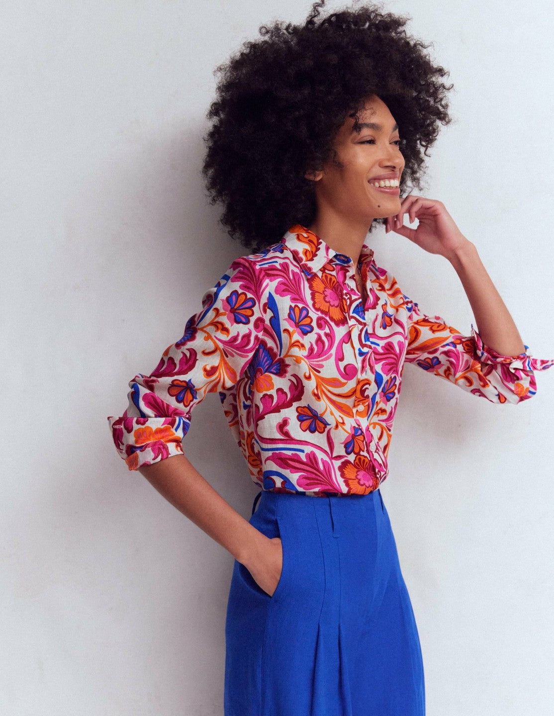Sienna Linen Shirt-Pink Punch, Flourishing Meadow / Boden Sale