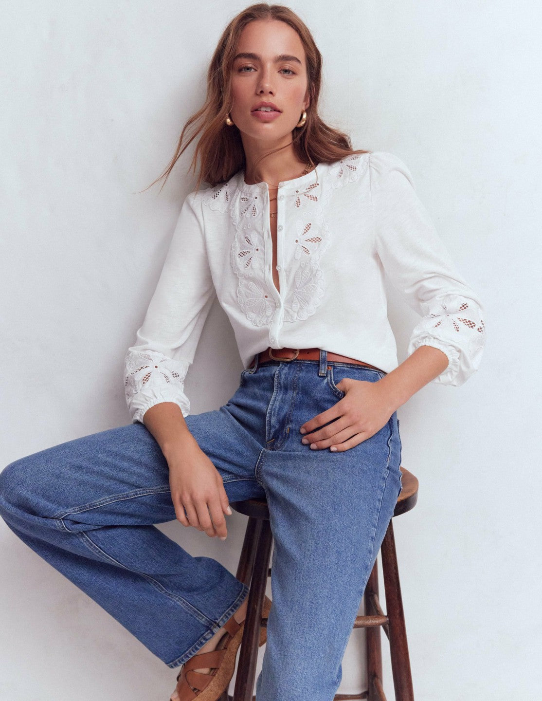 Scallop Cutwork Top-White / Boden Online