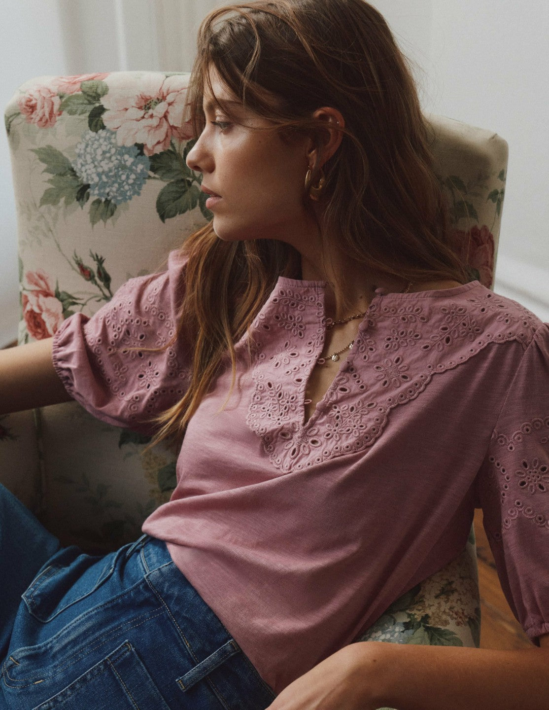 Ada Broderie Mix Top-Lilas / Boden Outlet