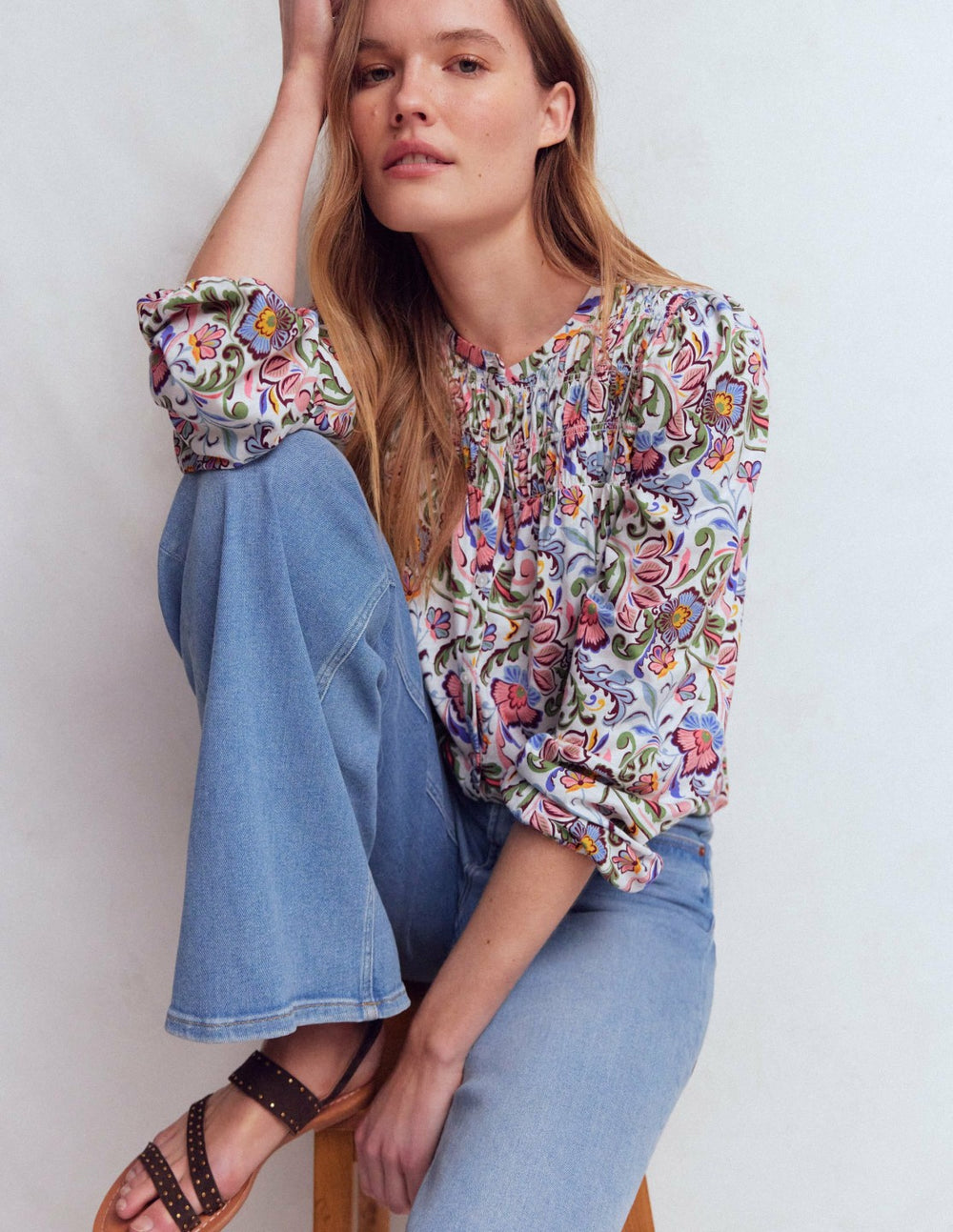 Mya Smocked Jersey Shirt-Multi, Flourishing Meadow / Boden Discount