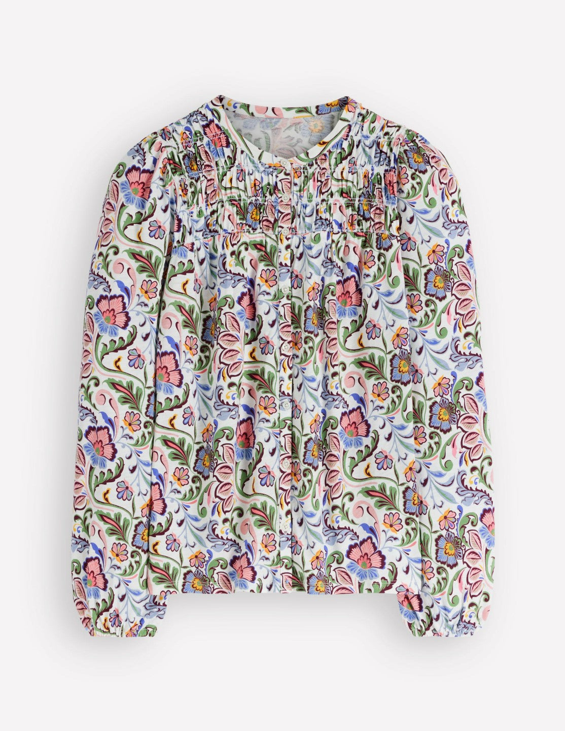 Mya Smocked Jersey Shirt-Multi, Flourishing Meadow / Boden Discount