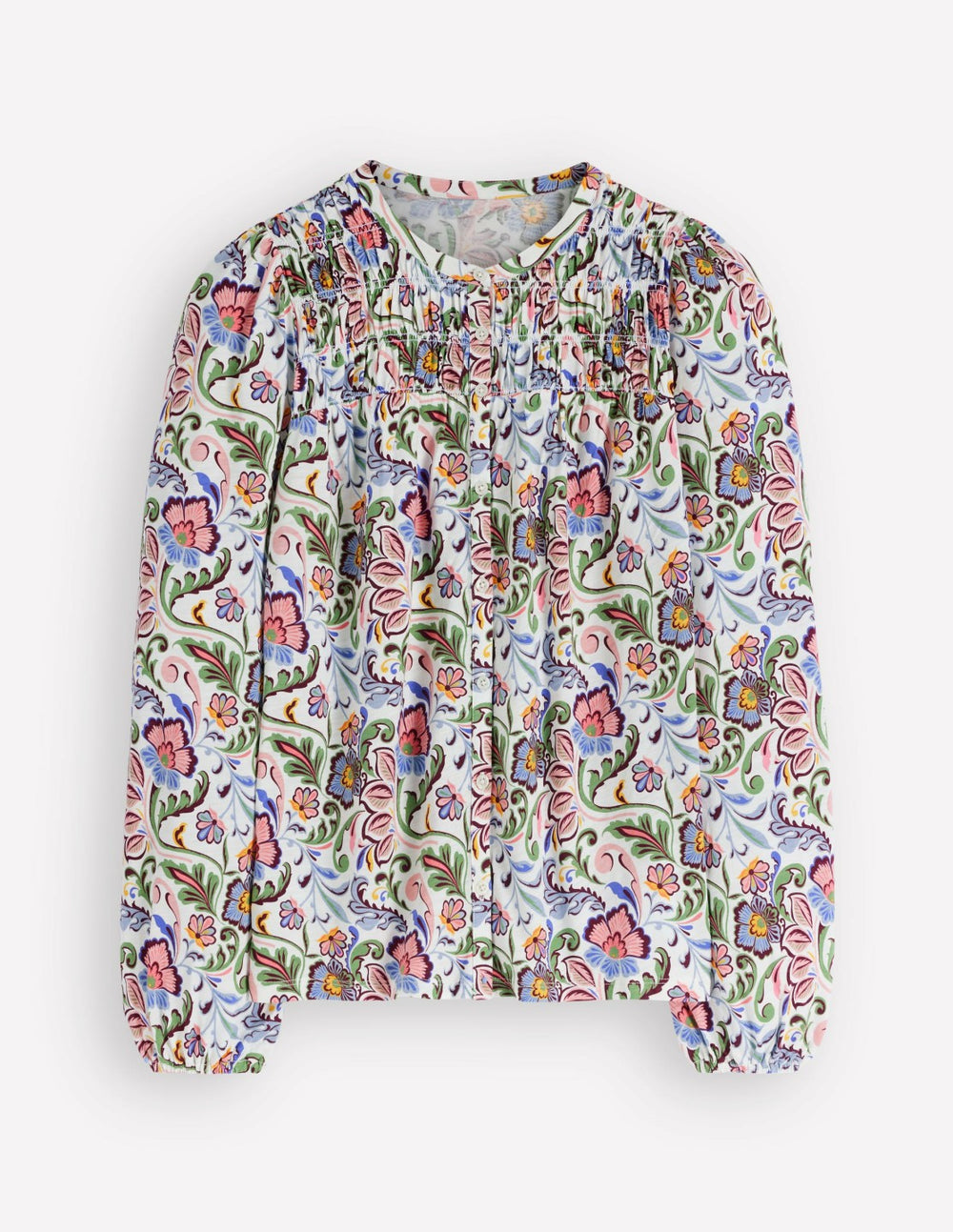 Mya Smocked Jersey Shirt-Multi, Flourishing Meadow / Boden Discount