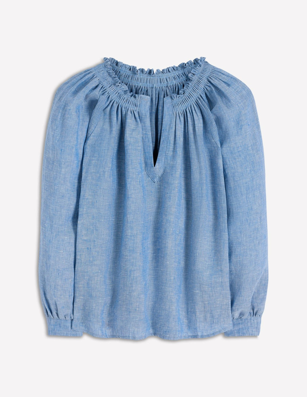 Serena Pleat Neck Linen Top-Chambray / Boden On sale