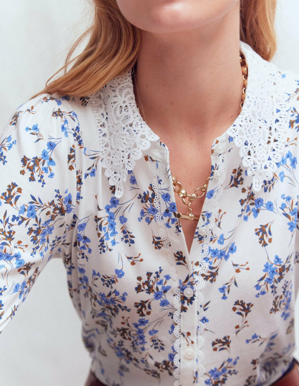 Nessa Broderie Collar Blouse-Ivory, Blue Bloom Scatter / Boden us