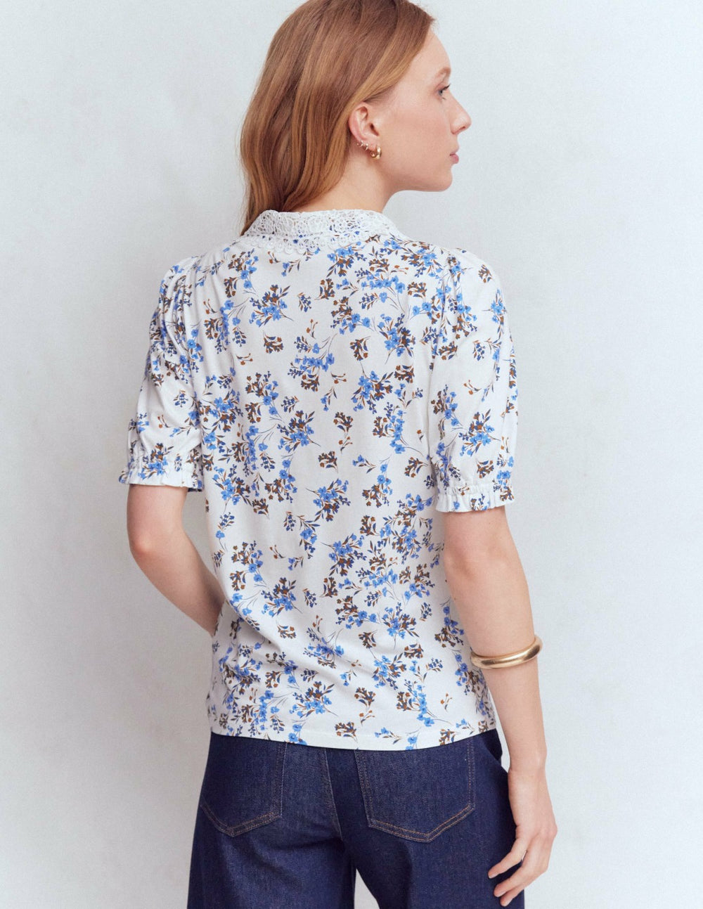 Nessa Broderie Collar Blouse-Ivory, Blue Bloom Scatter / Boden us