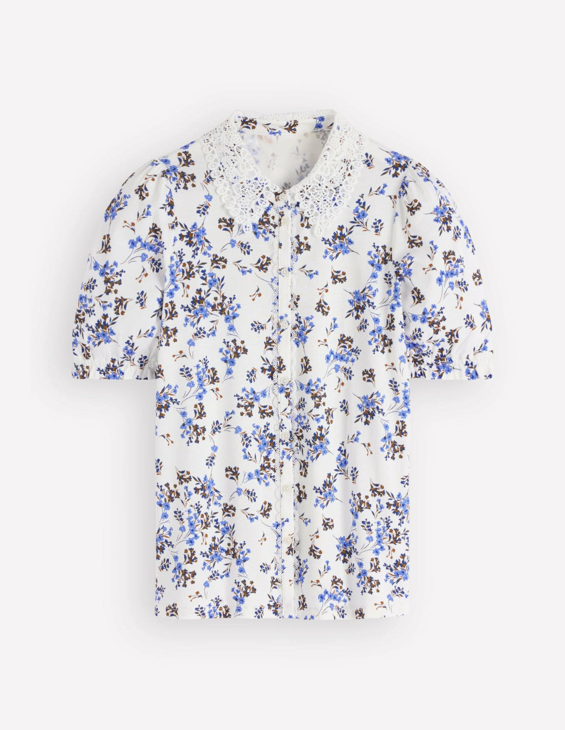 Nessa Broderie Collar Blouse-Ivory, Blue Bloom Scatter / Boden us