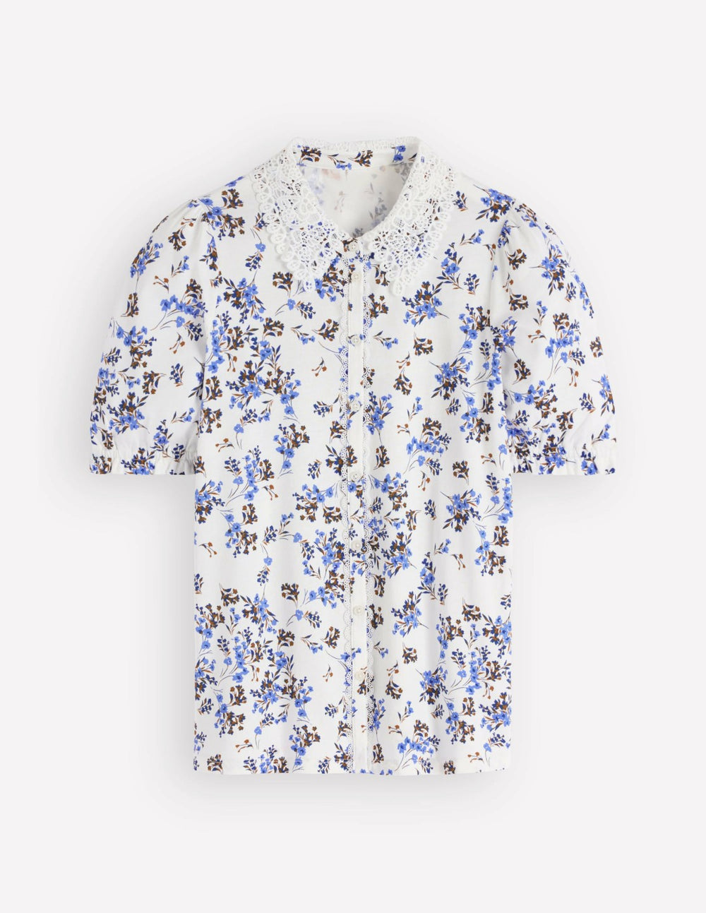 Nessa Broderie Collar Blouse-Ivory, Blue Bloom Scatter / Boden us