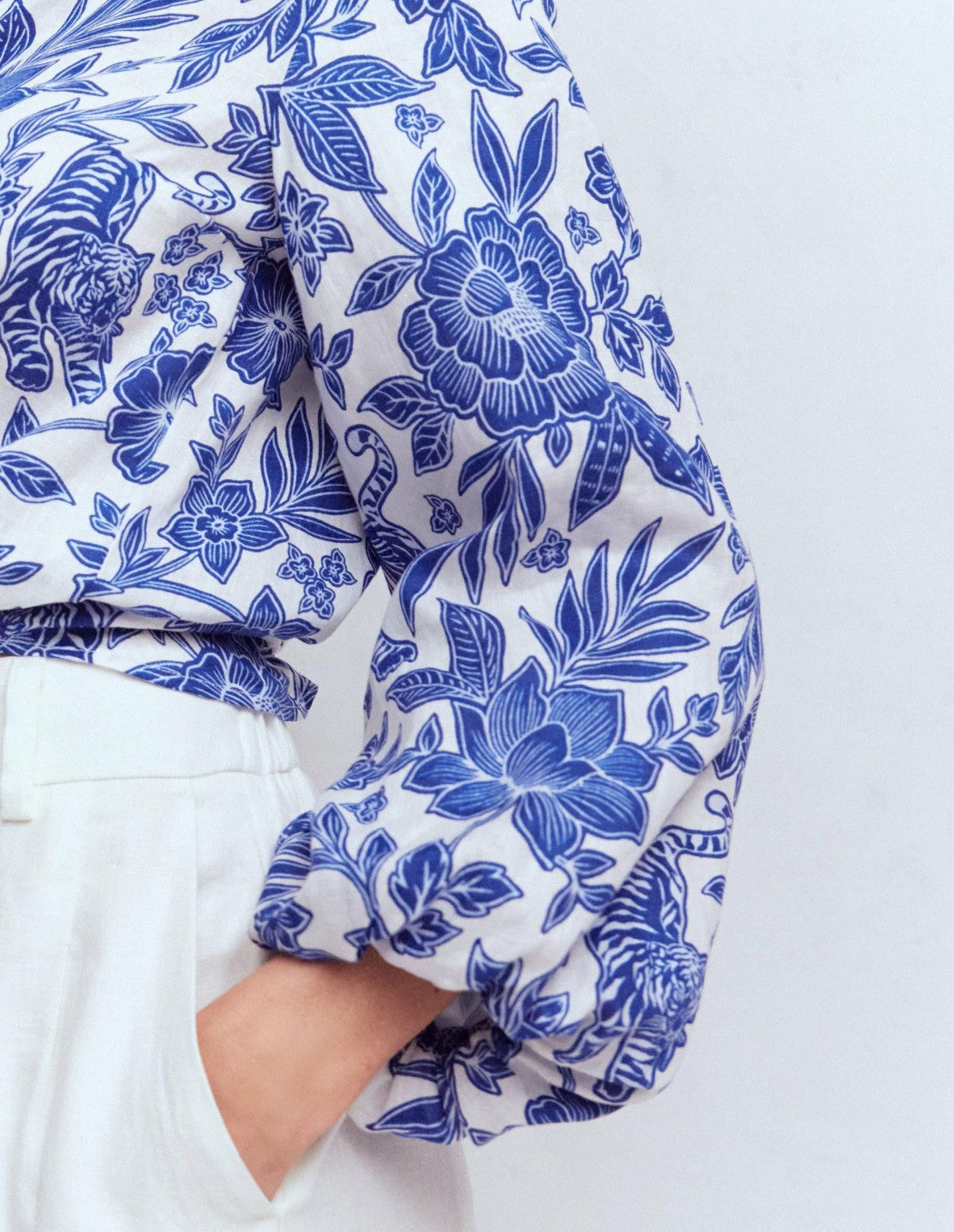 Puff Sleeve Linen Shirt-Sapphire Blue, Tigers Paradise / Boden