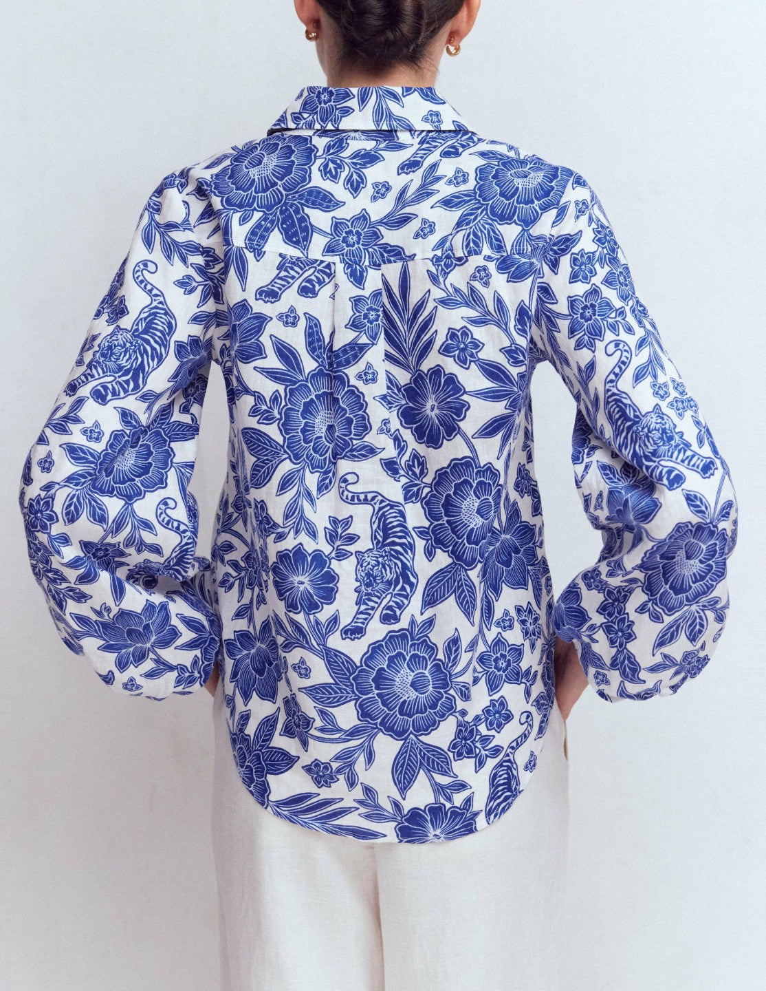 Puff Sleeve Linen Shirt-Sapphire Blue, Tigers Paradise / Boden