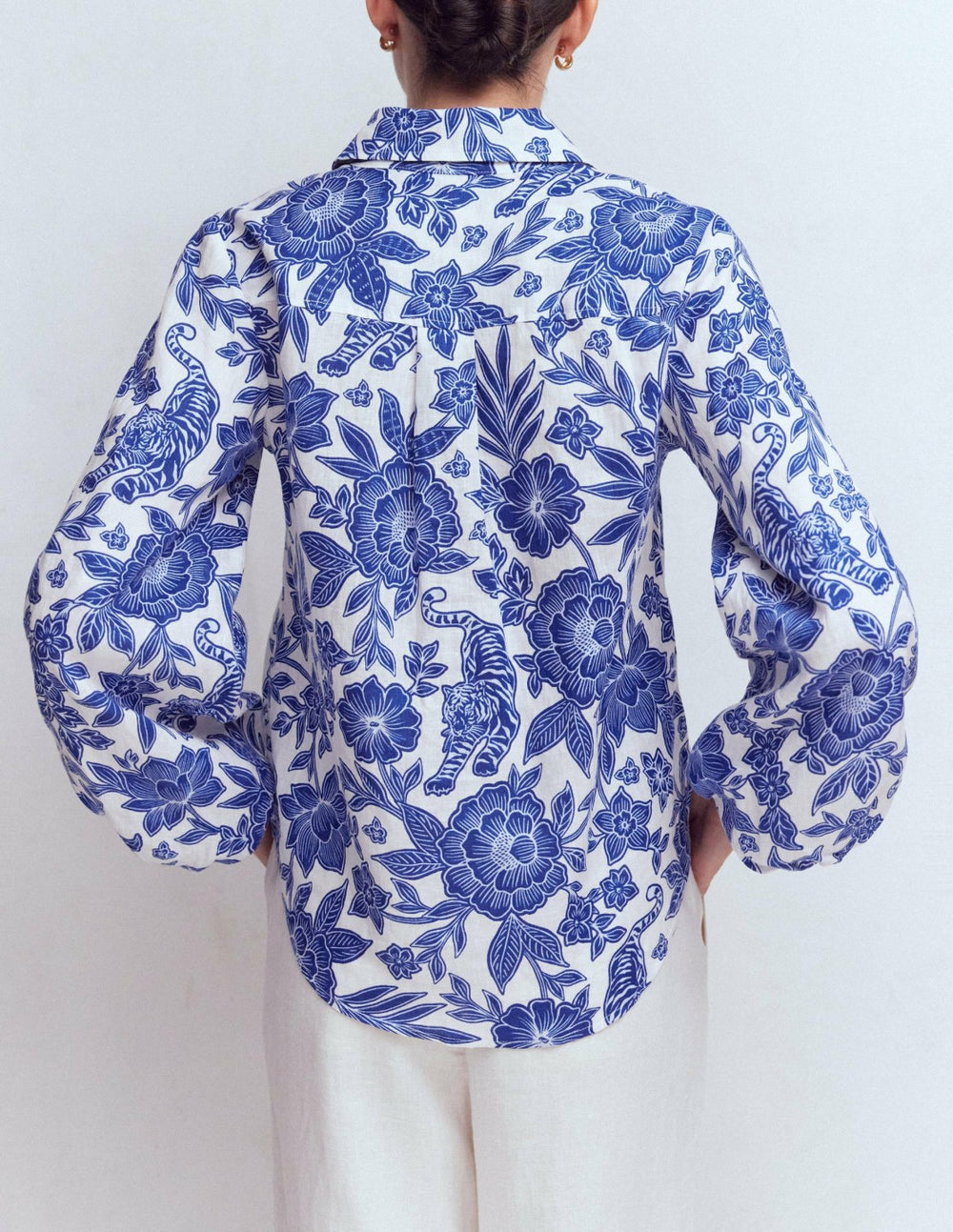 Puff Sleeve Linen Shirt-Sapphire Blue, Tigers Paradise / Boden