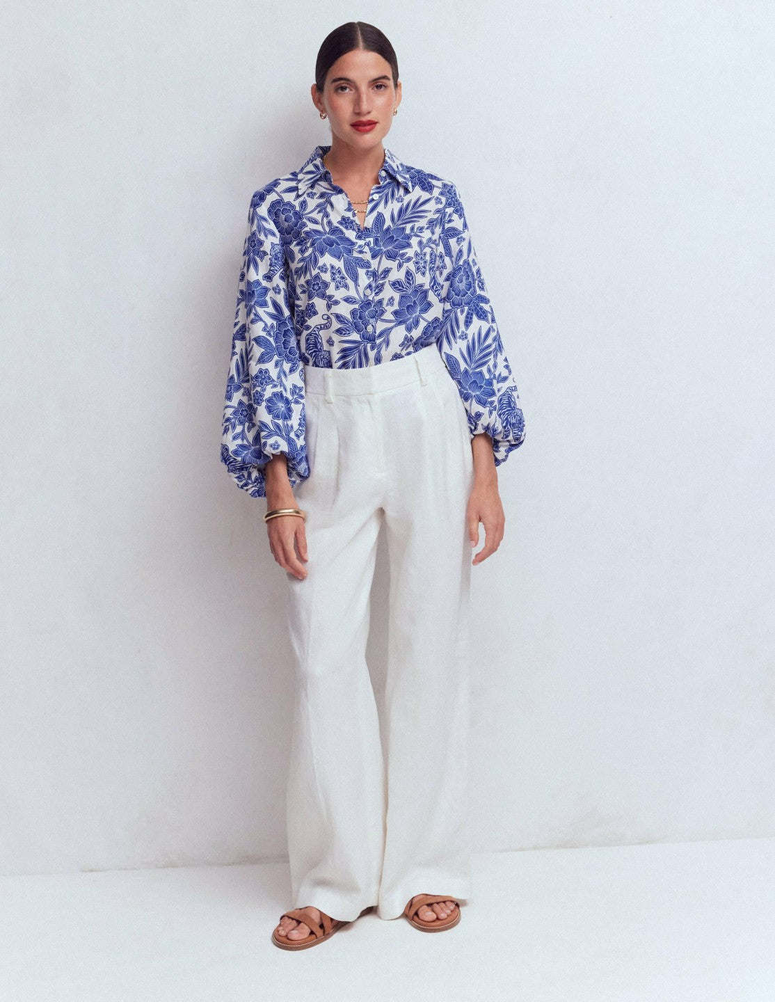 Puff Sleeve Linen Shirt-Sapphire Blue, Tigers Paradise / Boden