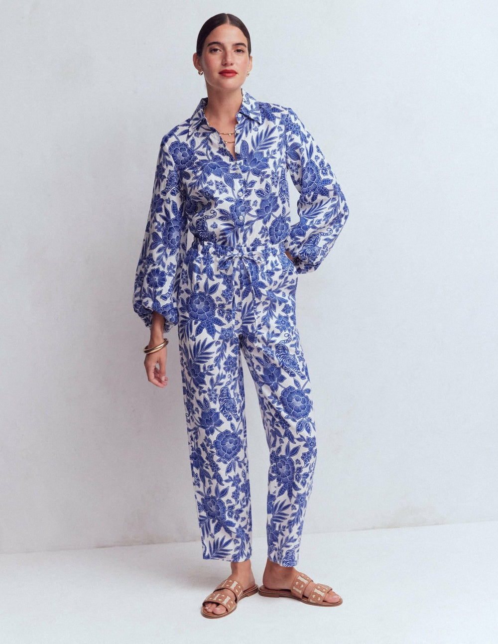 Puff Sleeve Linen Shirt-Sapphire Blue, Tigers Paradise / Boden