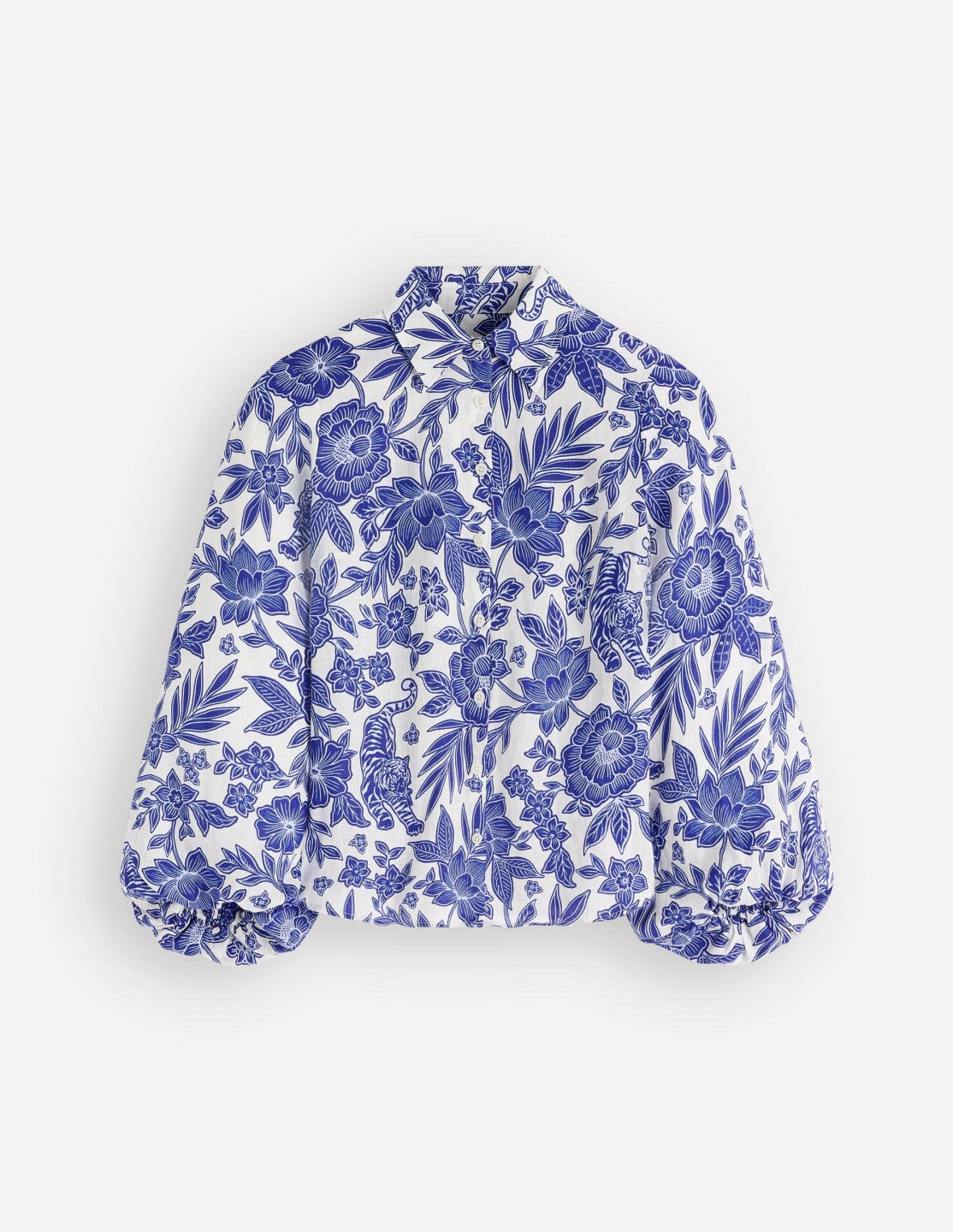 Puff Sleeve Linen Shirt-Sapphire Blue, Tigers Paradise / Boden