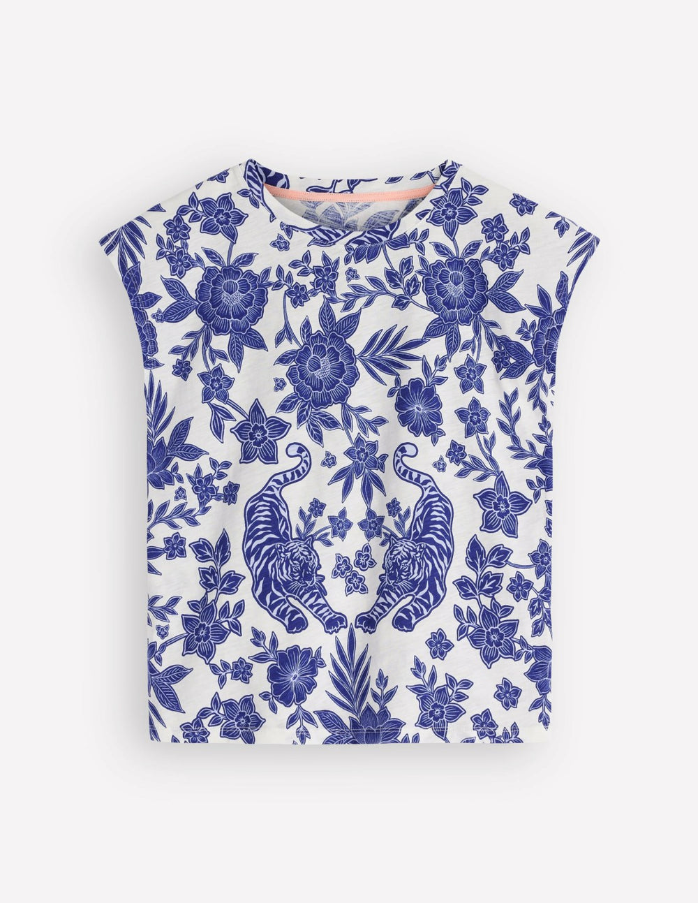 Louisa Slub T-Shirt-Blue Tigers Paradise Placement / Boden Online