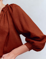 Serena Pleat Neck Linen Top-Burnt Henna / Boden Discount
