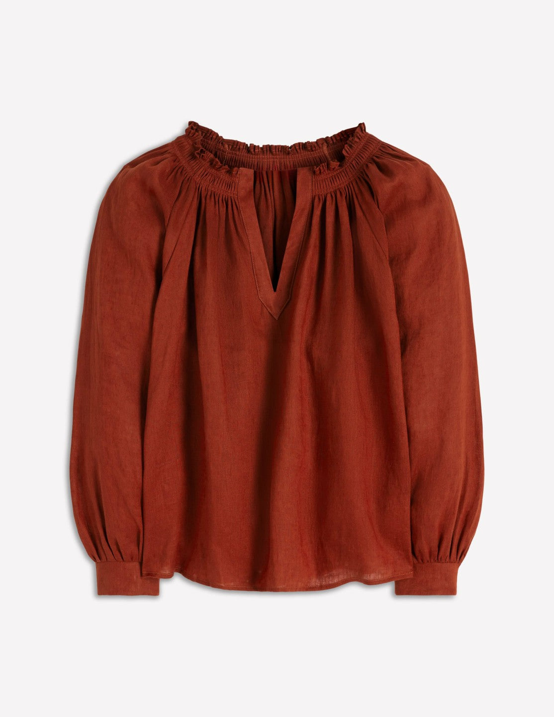 Serena Pleat Neck Linen Top-Burnt Henna / Boden Discount