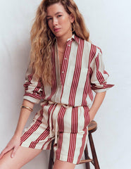 Sadie Relaxed Linen Shirt-Ivory, Brown, Pink Stripe / Boden On sale