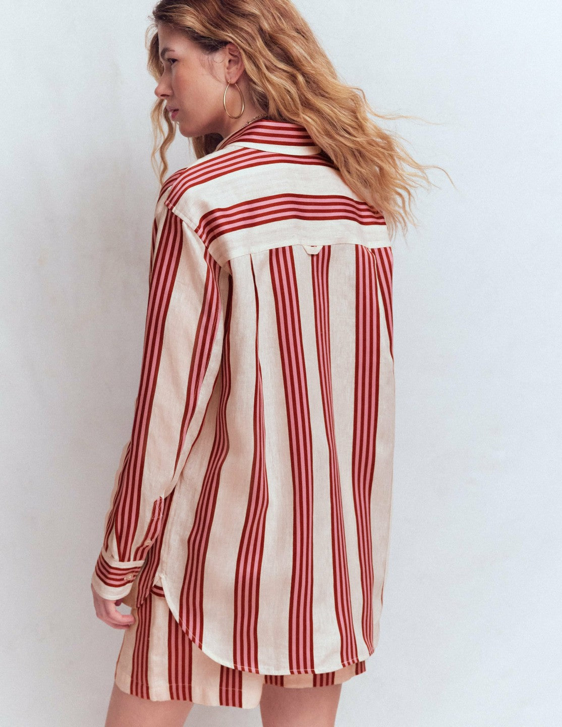 Sadie Relaxed Linen Shirt-Ivory, Brown, Pink Stripe / Boden On sale