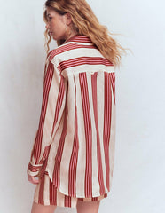Sadie Relaxed Linen Shirt-Ivory, Brown, Pink Stripe / Boden On sale