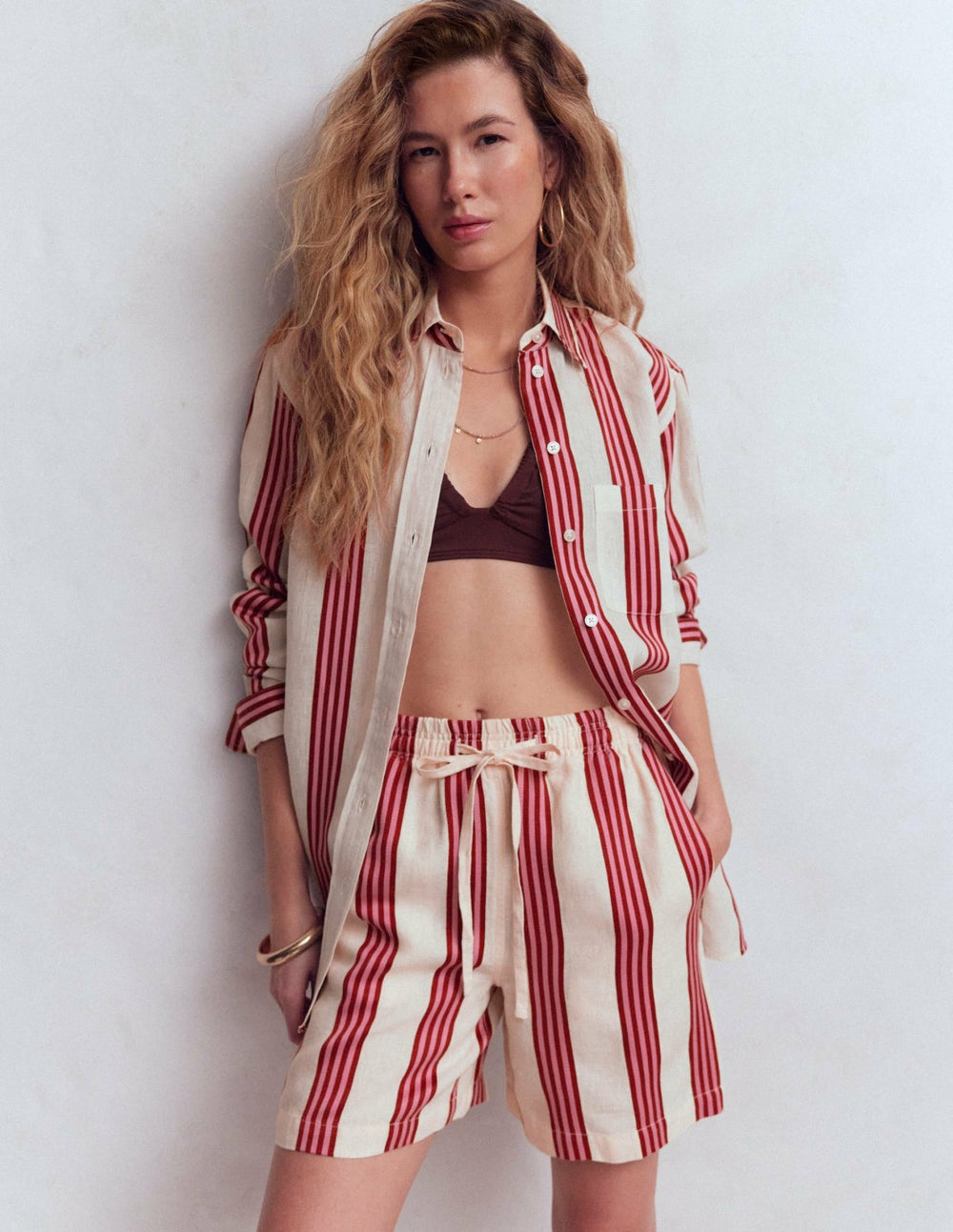 Sadie Relaxed Linen Shirt-Ivory, Brown, Pink Stripe / Boden On sale