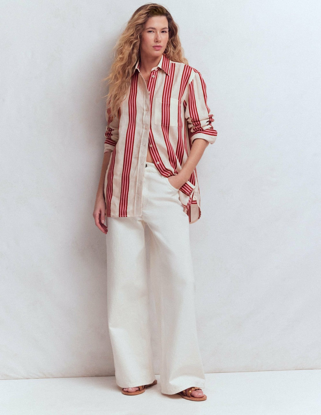 Sadie Relaxed Linen Shirt-Ivory, Brown, Pink Stripe / Boden On sale
