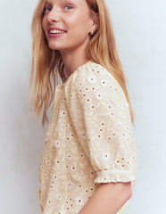 Camille Embroidered Cotton Top-Ivory Broderie / Boden us
