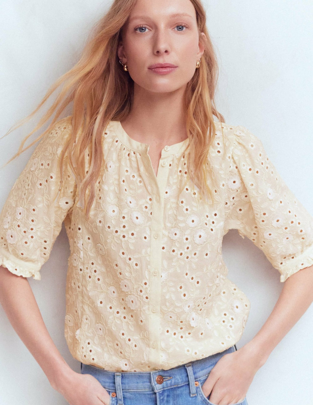 Camille Embroidered Cotton Top-Ivory Broderie / Boden us