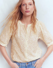 Camille Embroidered Cotton Top-Ivory Broderie / Boden us