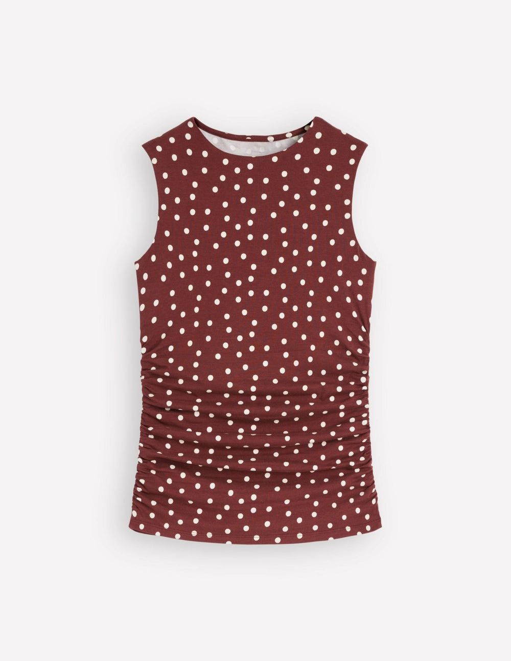 Tia Sleeveless Ruch Jersey Top-Bitter Chocolate & Ivory Spot / Boden