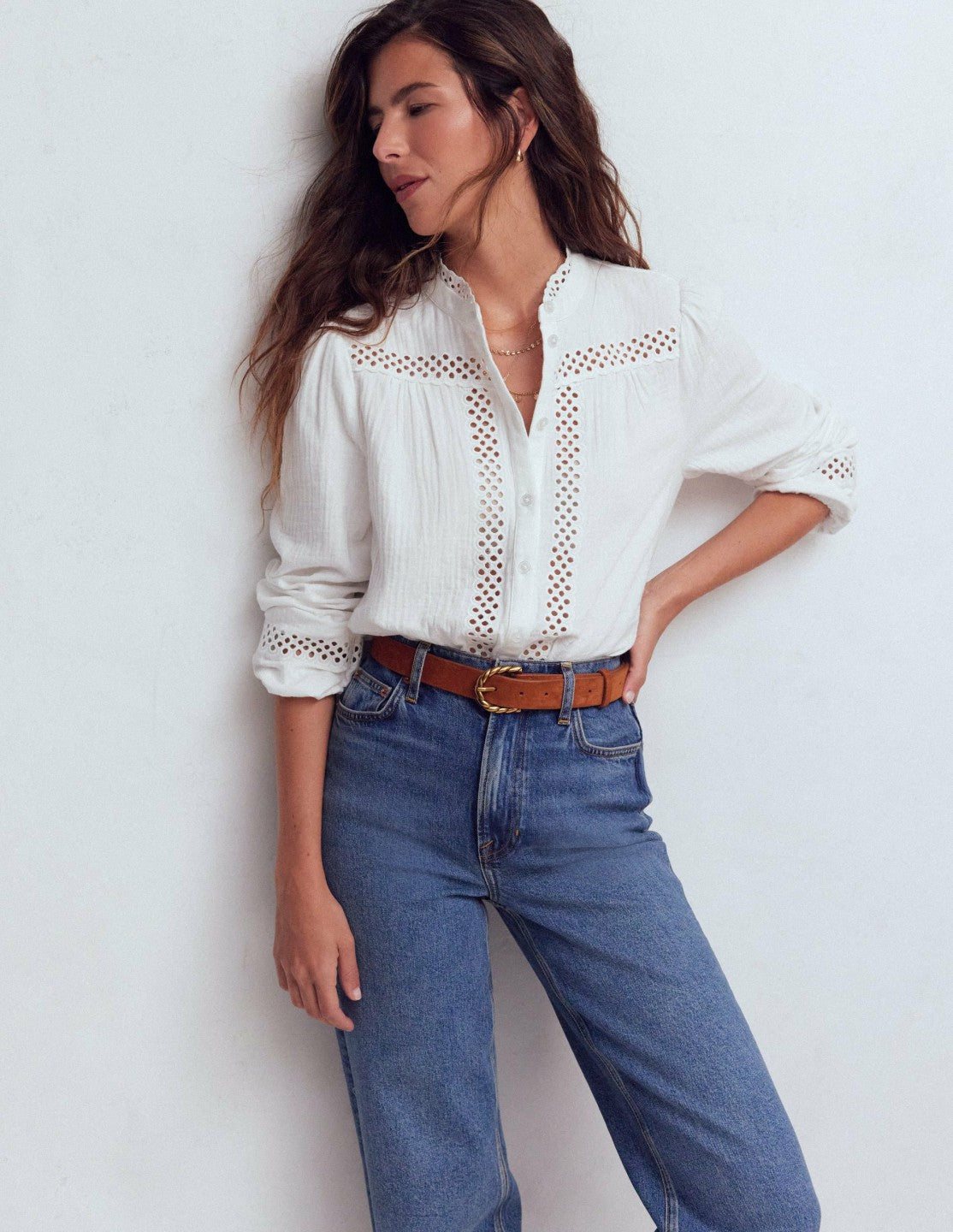 Trim Detail Double Cloth Top-White / Boden Online