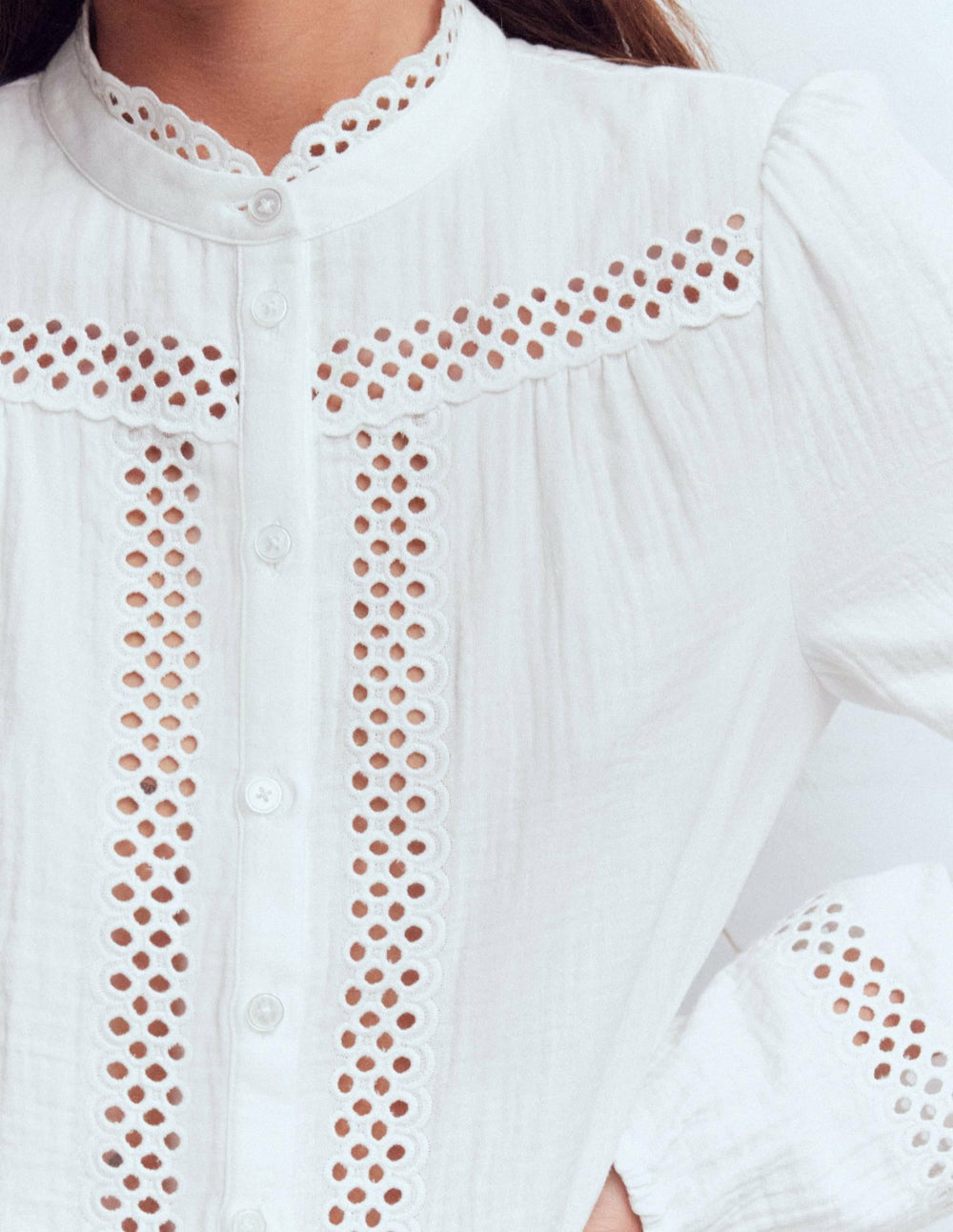 Trim Detail Double Cloth Top-White / Boden Online
