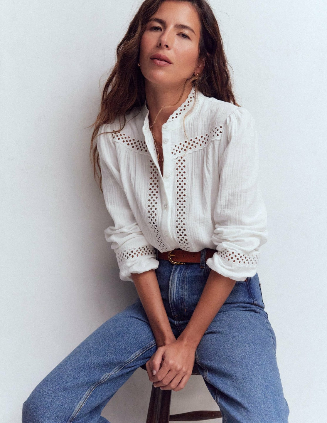 Trim Detail Double Cloth Top-White / Boden Online