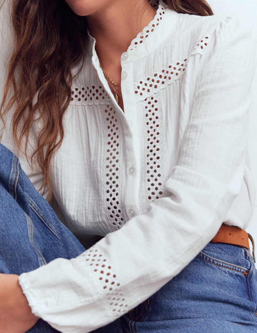Trim Detail Double Cloth Top-White / Boden Online