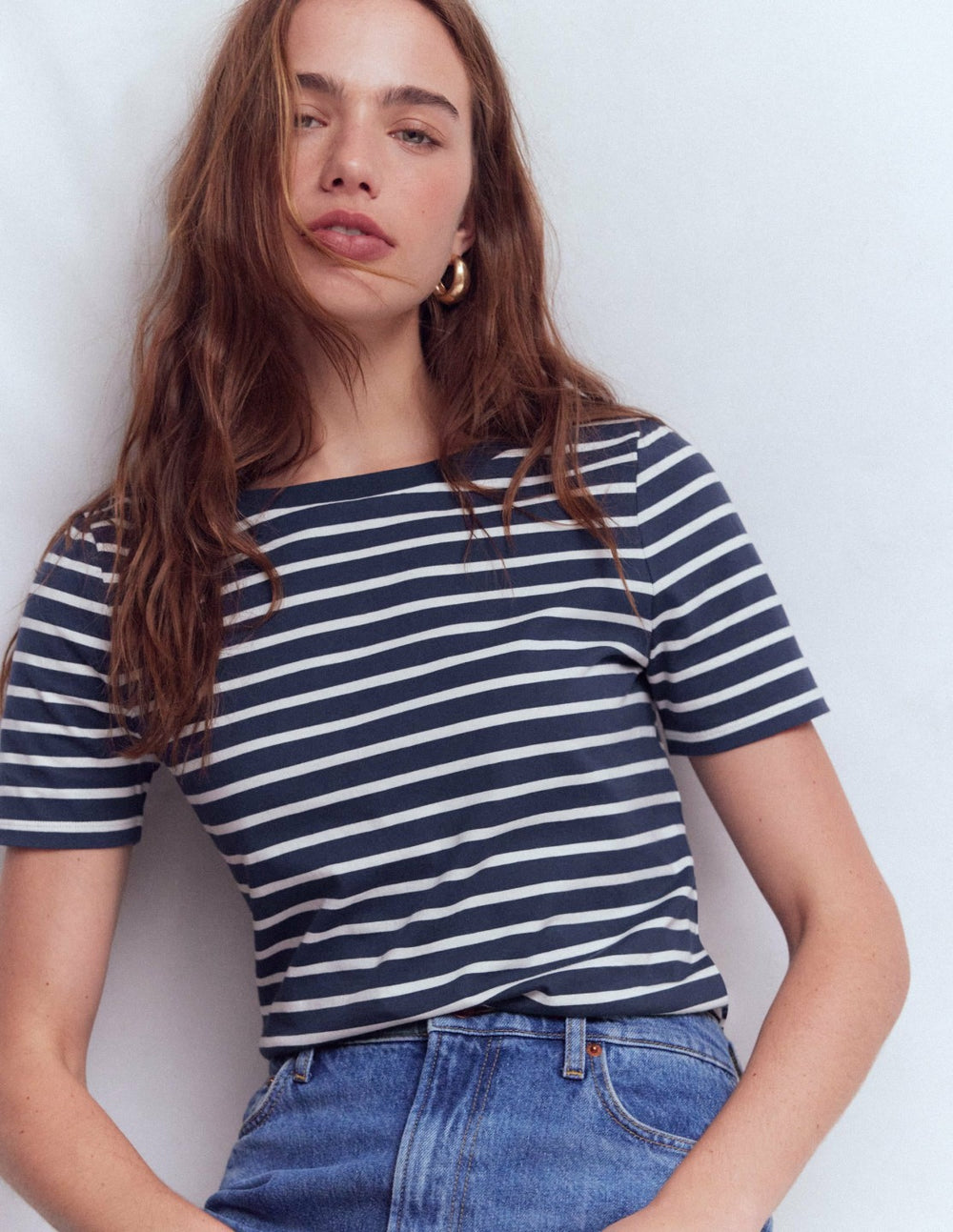 Olivia Short Sleeve Breton-Navy, Ivory / Boden Outlet