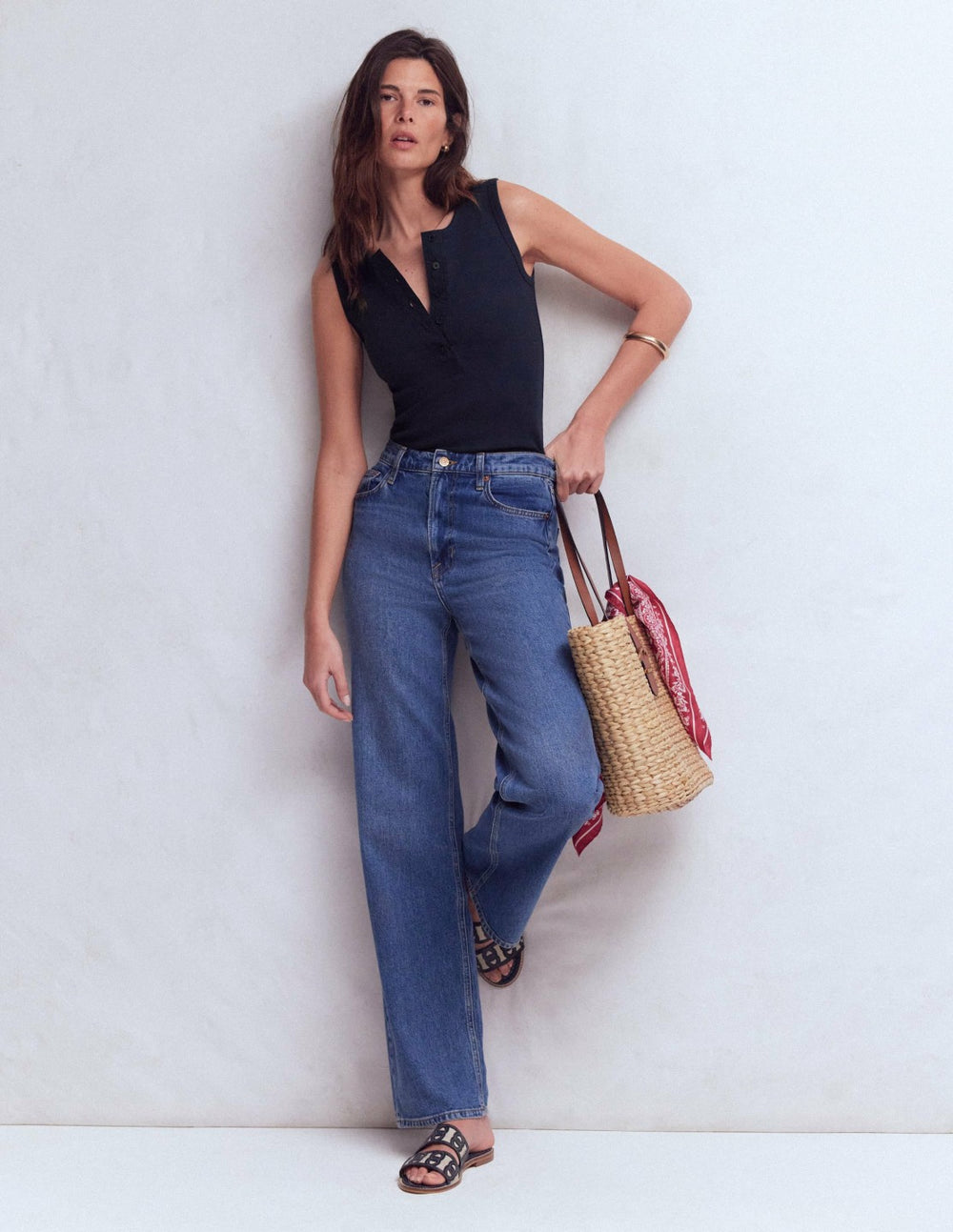 Crew Neck Henley Tank-Navy / Boden Discount