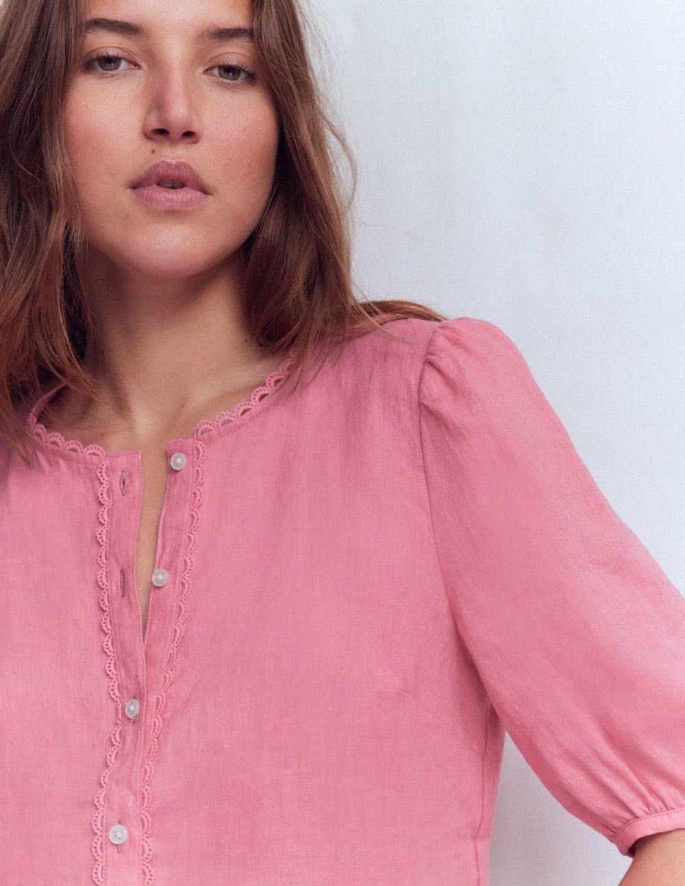 Leah Short Sleeve Linen Top-Pink Parfait / Boden On sale