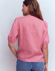 Leah Short Sleeve Linen Top-Pink Parfait / Boden On sale