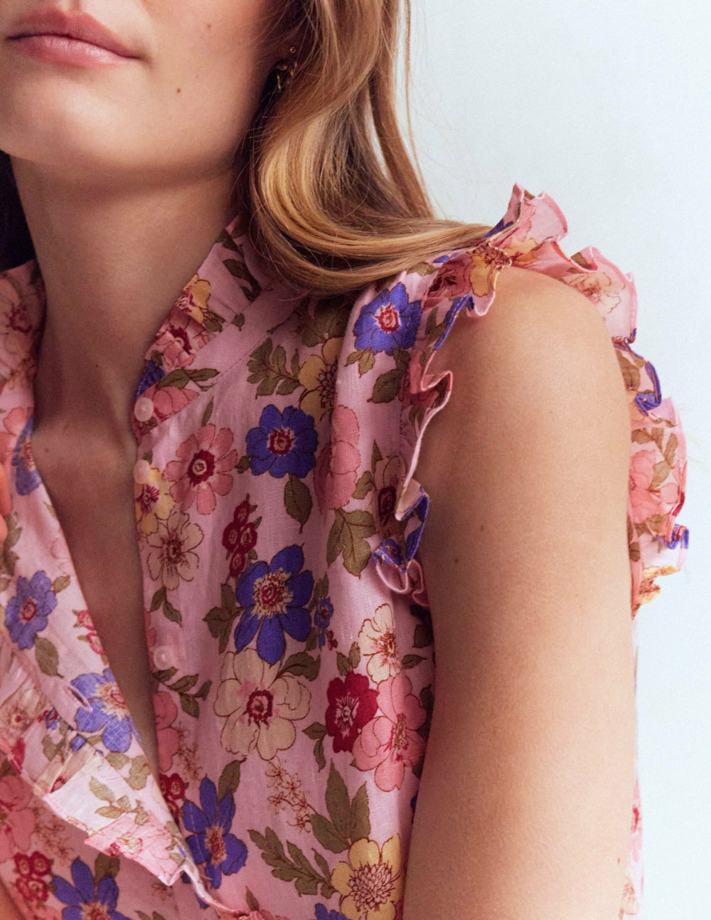 Isabel Sleeveless Linen Top-Blooming Pink, Blossomy Garden / Boden us