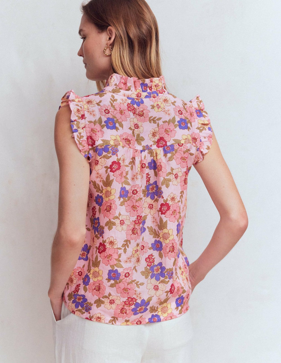 Isabel Sleeveless Linen Top-Blooming Pink, Blossomy Garden / Boden us