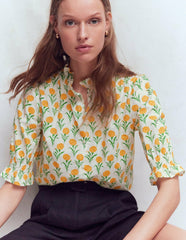 Heather Smocked Sleeve Top-Marigold, Carnation Stems / Boden Online