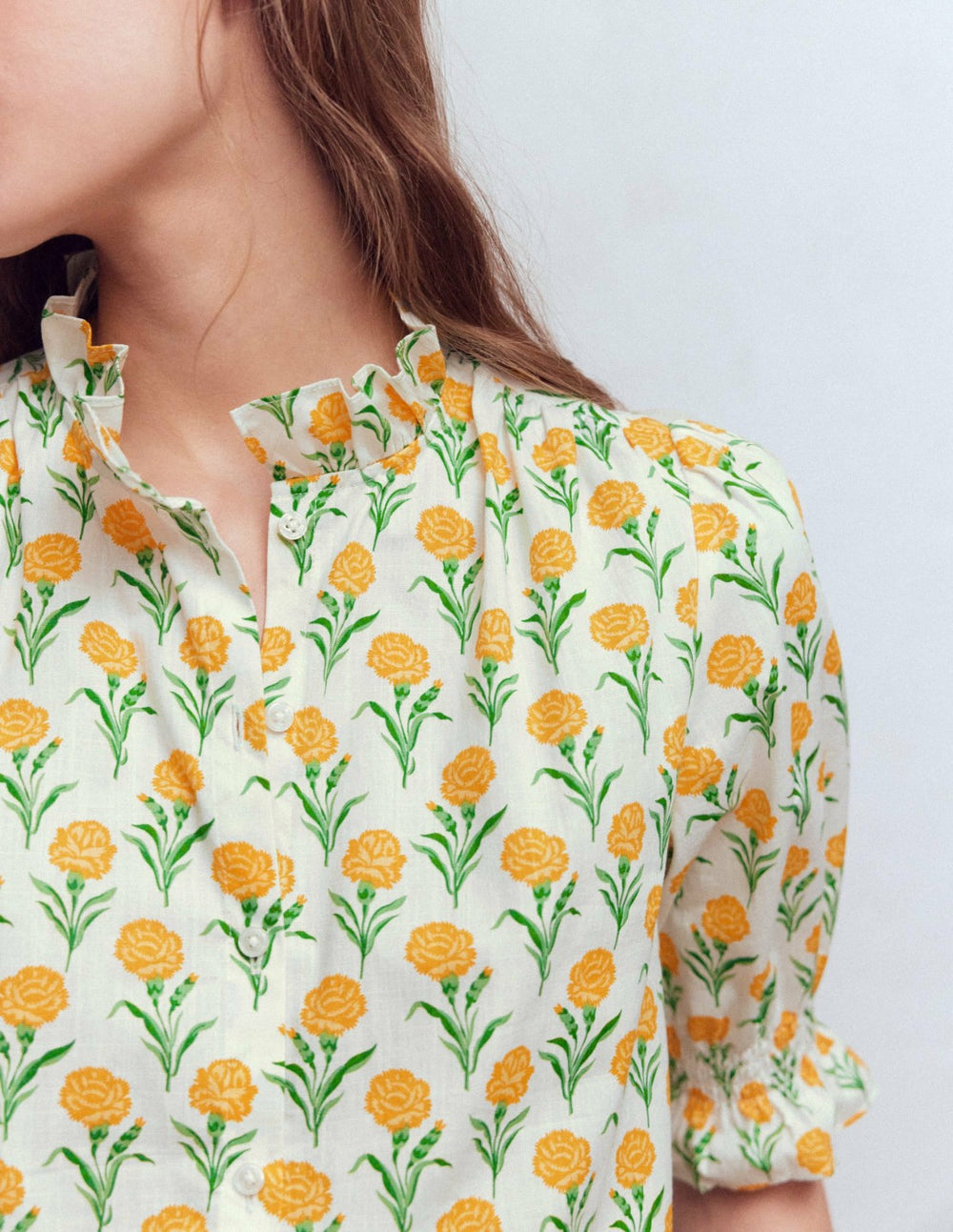 Heather Smocked Sleeve Top-Marigold, Carnation Stems / Boden Online
