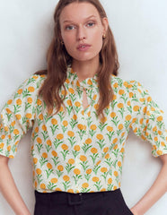 Heather Smocked Sleeve Top-Marigold, Carnation Stems / Boden Online