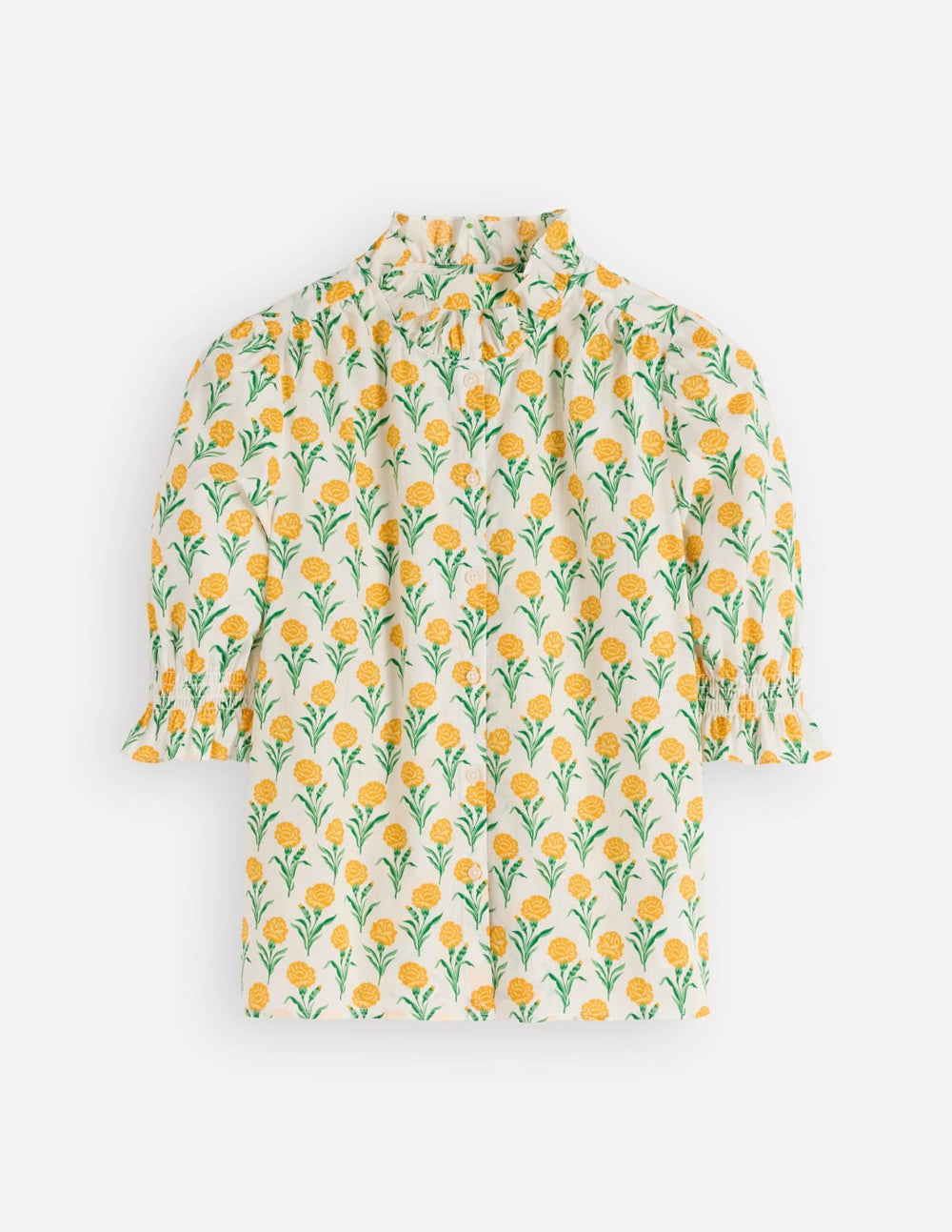 Heather Smocked Sleeve Top-Marigold, Carnation Stems / Boden Online
